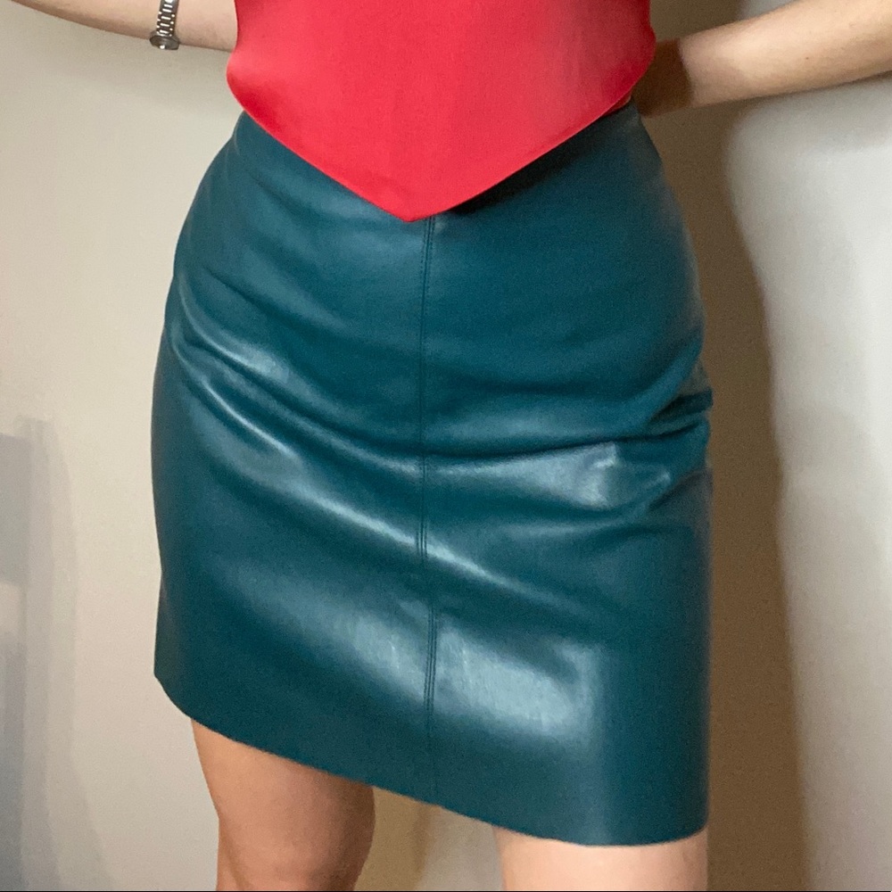 Promod green mini leather skirt